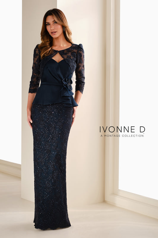 Formal Dresses Fitted Long Formal Peplum Evening Dress Navy Blue