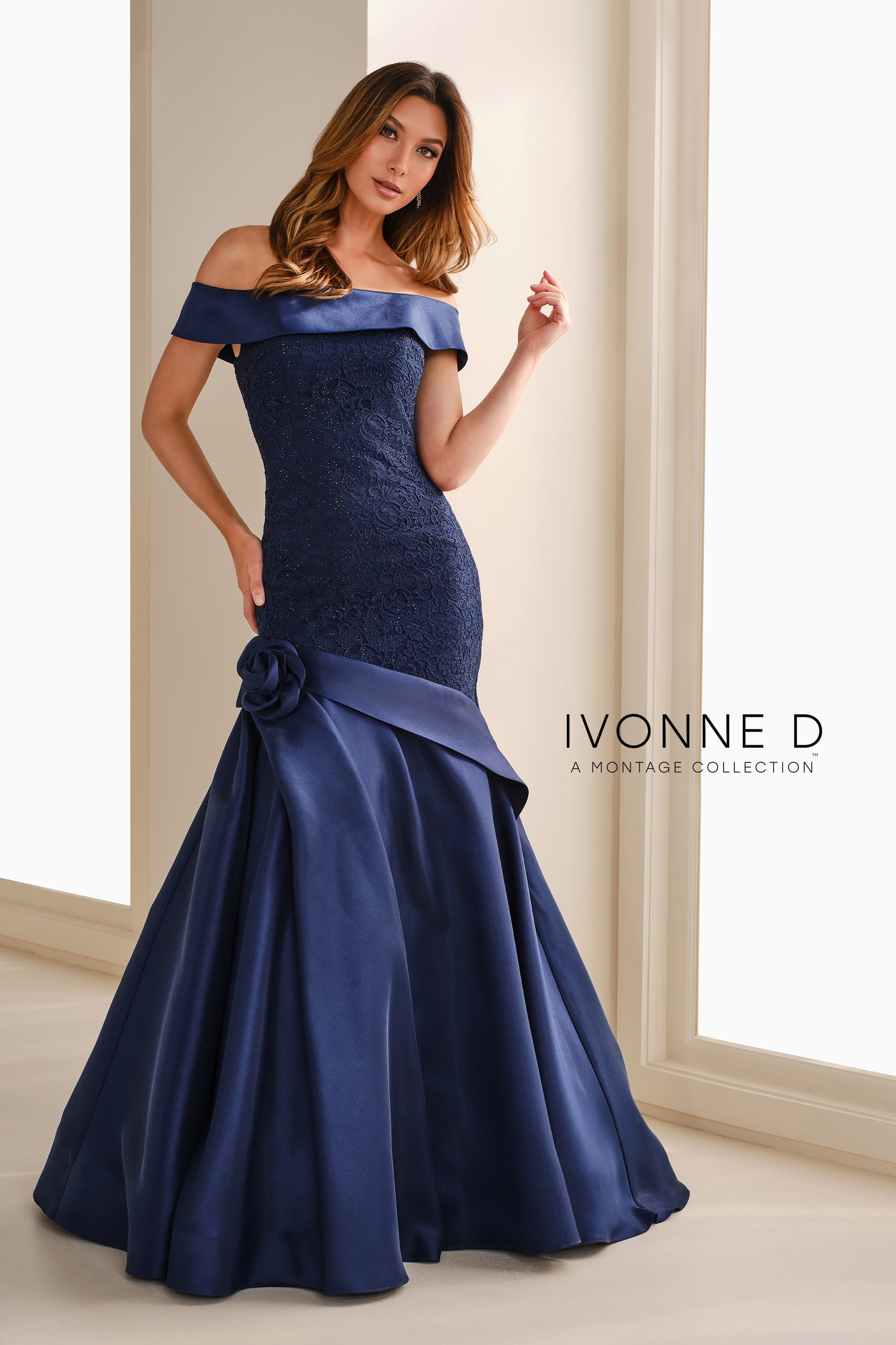 Ivonne D ID1409 Long Beaded Lace Formal Evening Dress