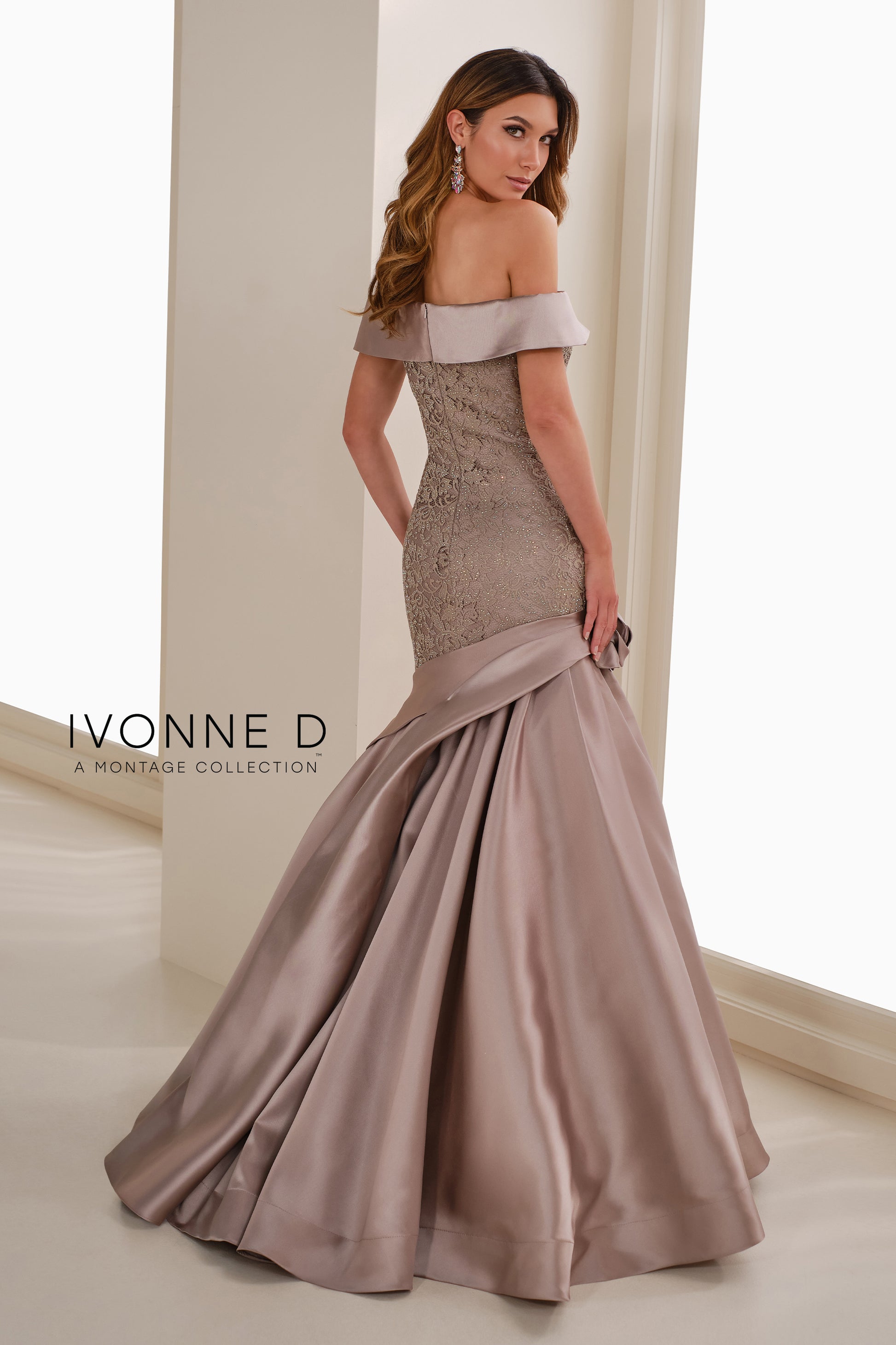 Ivonne D ID1409 Long Beaded Lace Formal Evening Dress