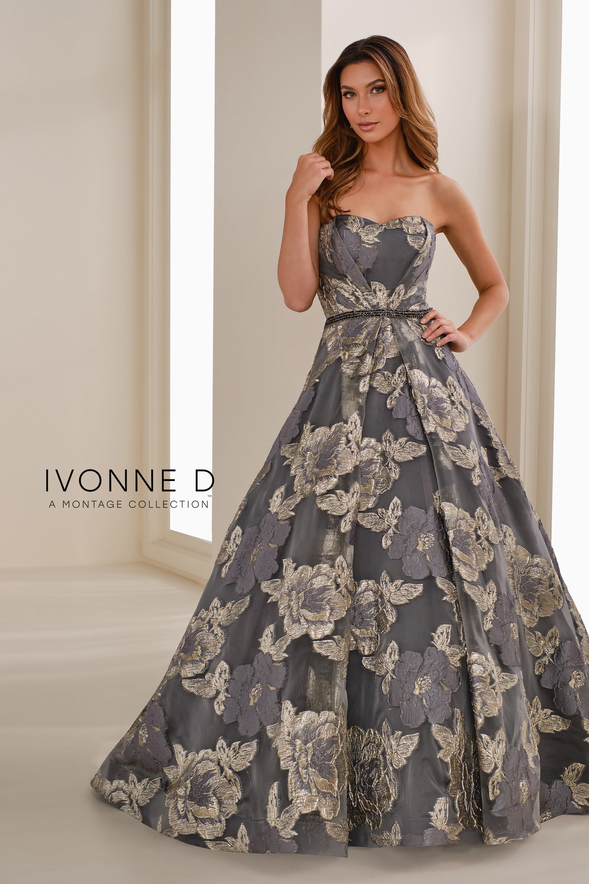 Formal Dresses Long Floral A Line Formal Evening Dress Charcoal/Gold