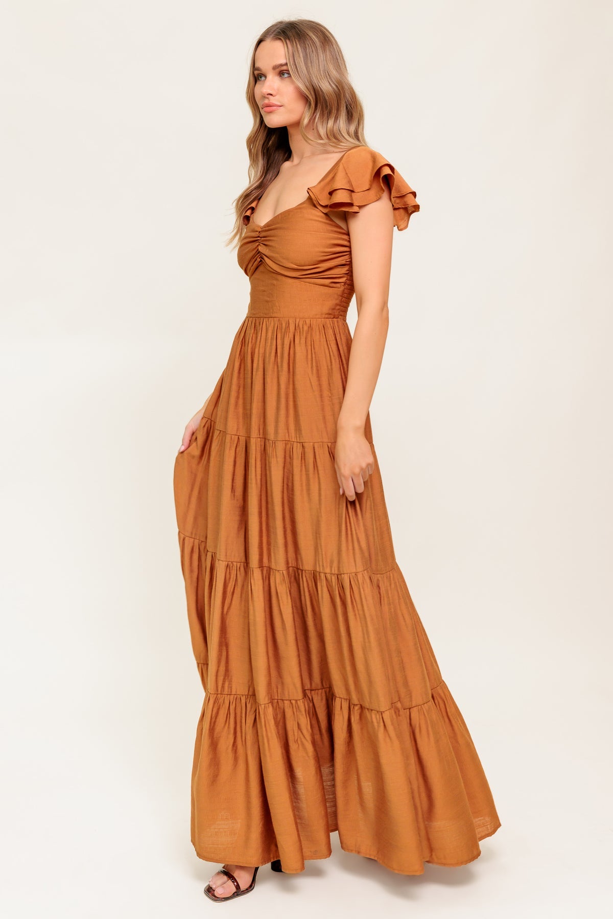 Formal Dresses Long Ruffle Formal A Line Evening Dress Flying Tomato ID19329 Rust