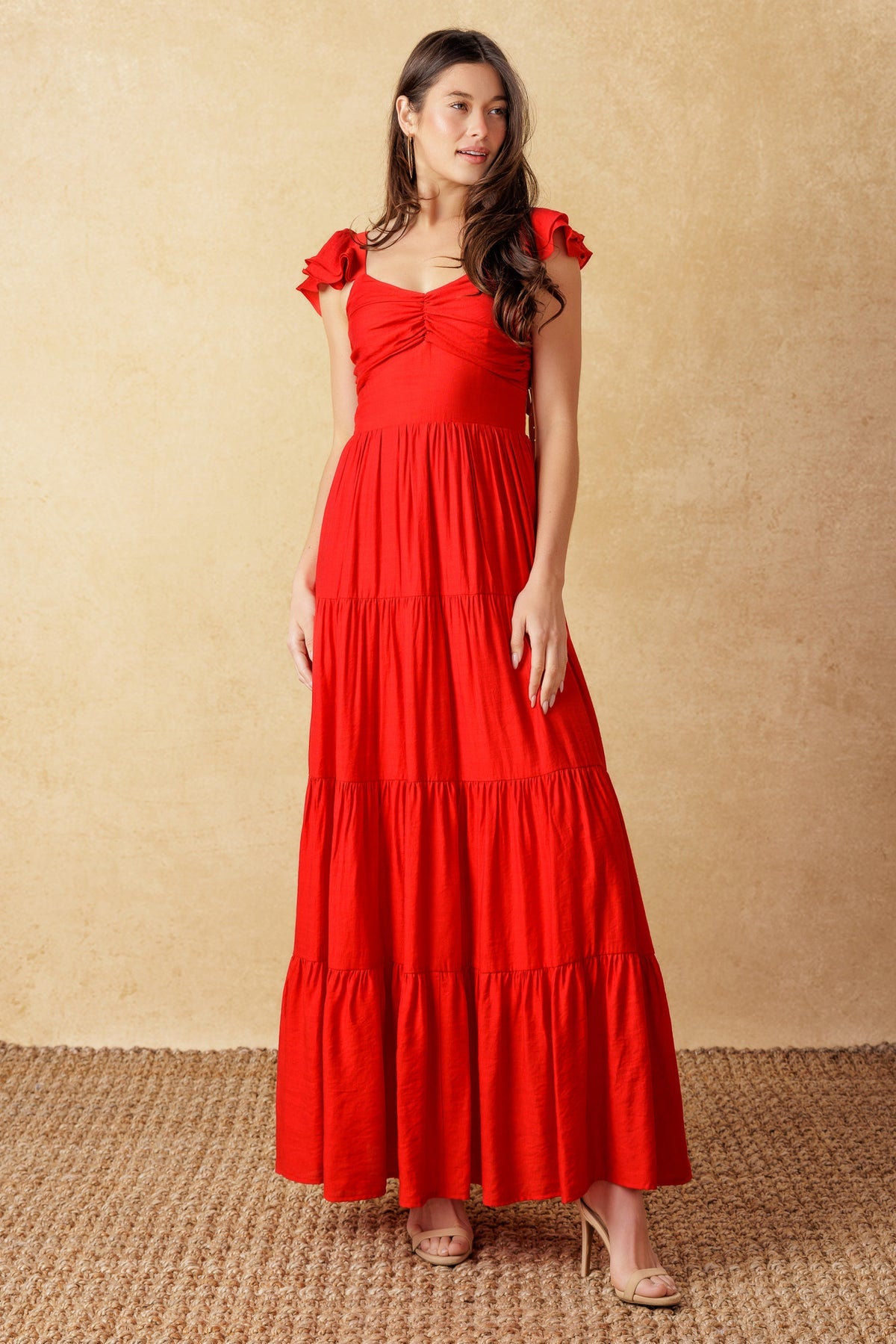 Formal Dresses Long Ruffle Formal A Line Evening Dress Flying Tomato ID19329 Red
