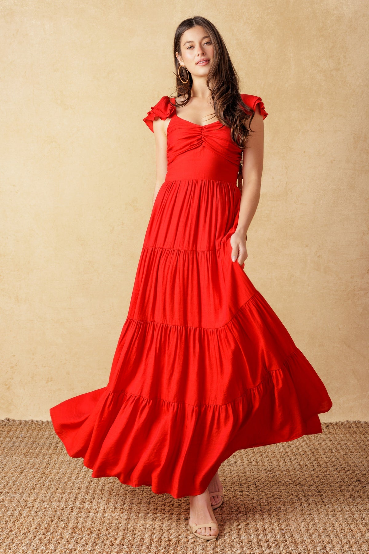 Formal Dresses Long Ruffle Formal A Line Evening Dress Flying Tomato ID19329 Red