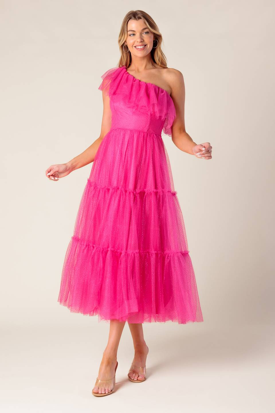 Cocktail Dresses Ruffle Tea Length Cocktail Dress Fuchsia