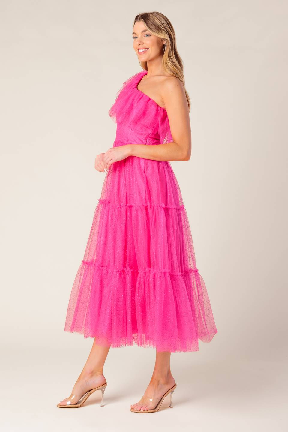 Cocktail Dresses Ruffle Tea Length Cocktail Dress Fuchsia
