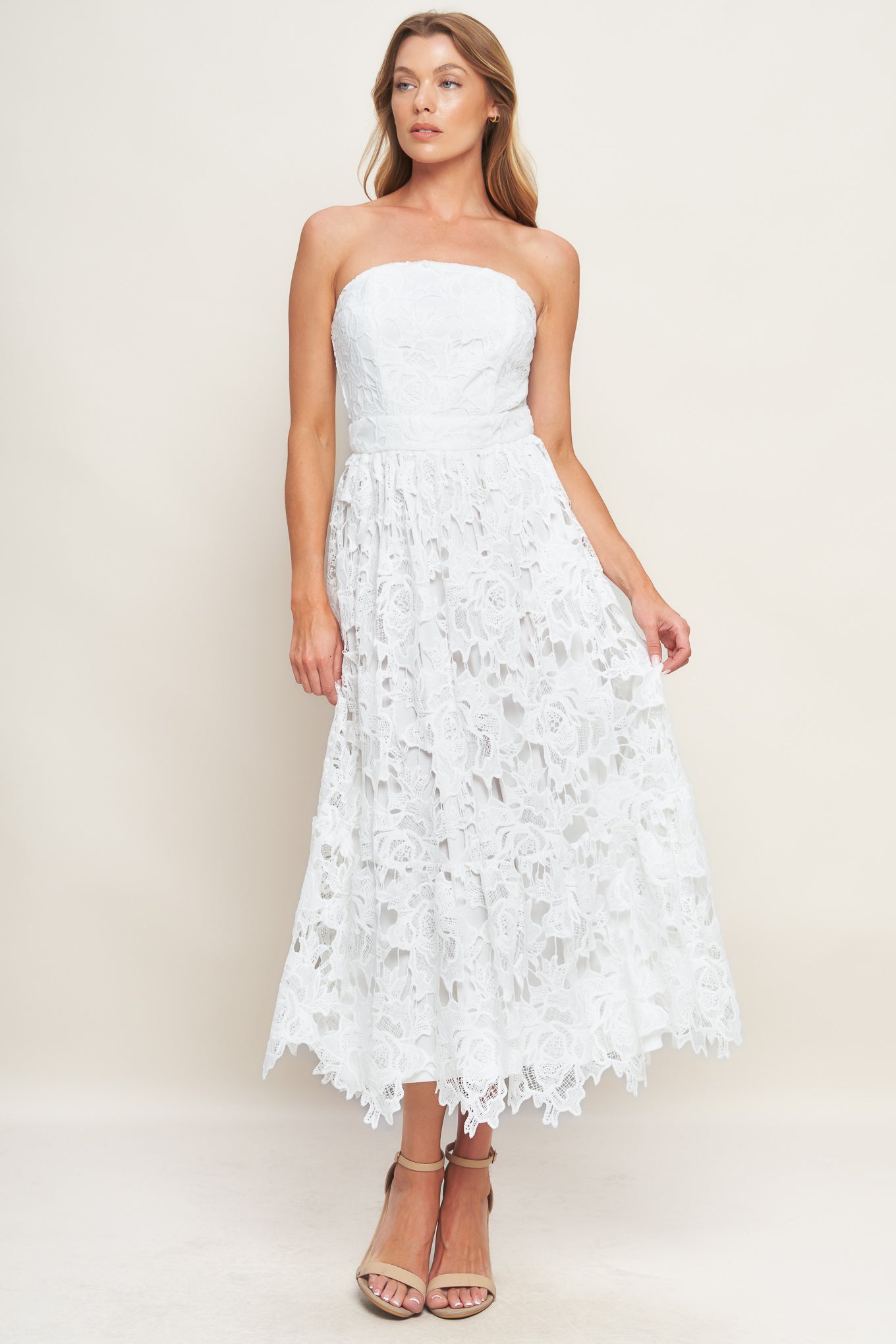 Cocktail Dresses Ruffle Lace Short Midi Cocktail Dress Off White