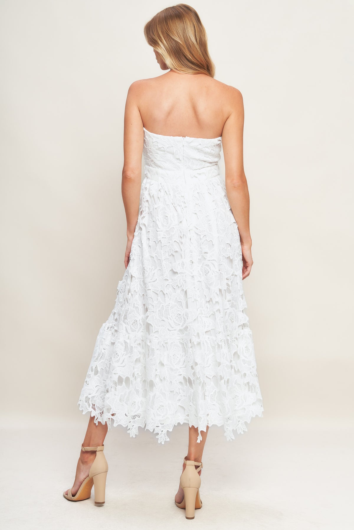 Cocktail Dresses Ruffle Lace Short Midi Cocktail Dress Off White