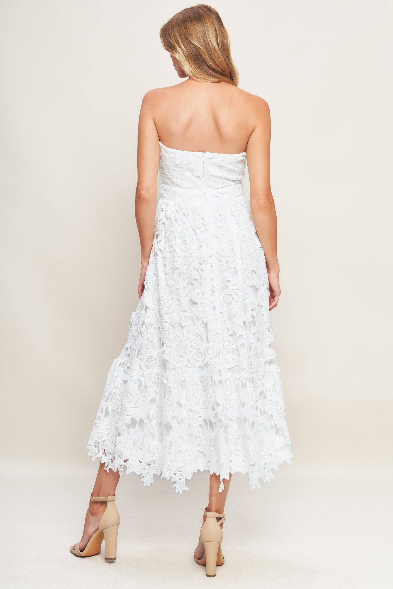Cocktail Dresses Ruffle Lace Short Midi Cocktail Dress Off White