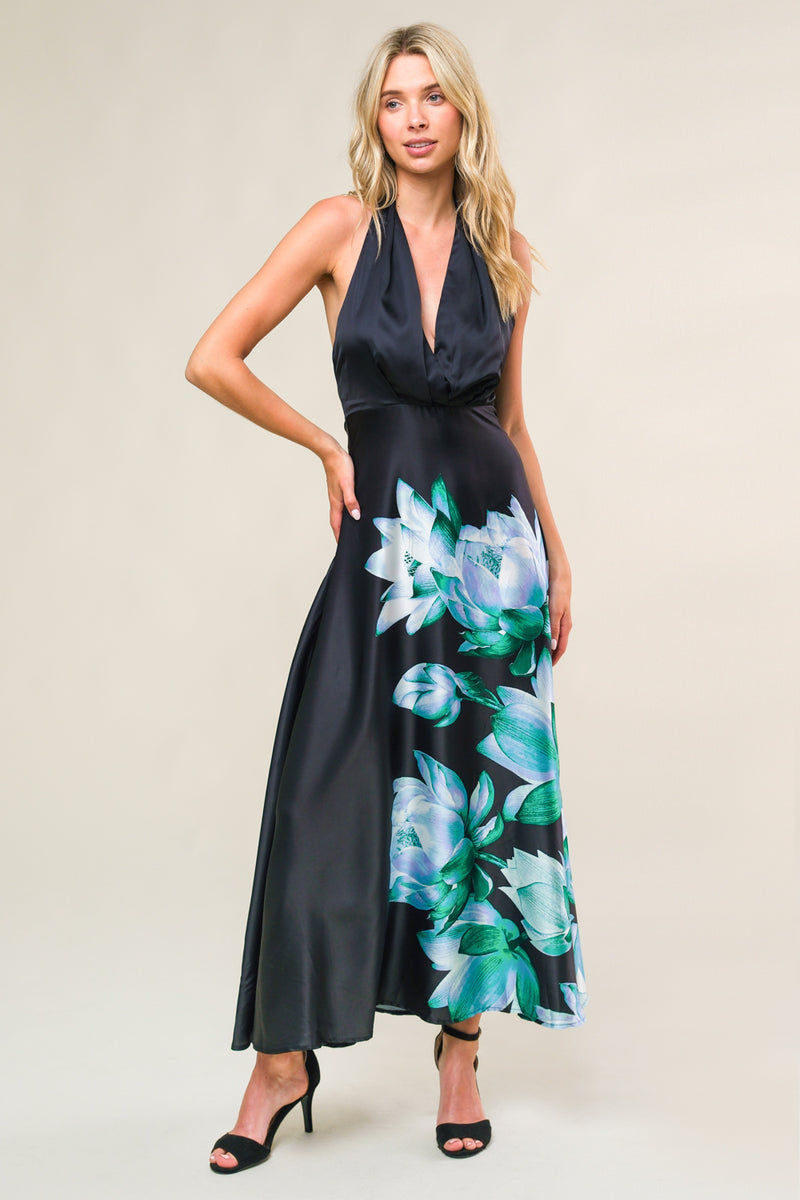 Cocktail Dresses Floral Print Tea Length Formal Cocktail Dress Flying Tomato ID20919 Black