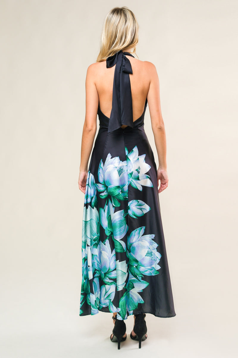 Cocktail Dresses Floral Print Tea Length Formal Cocktail Dress Flying Tomato ID20919 Black
