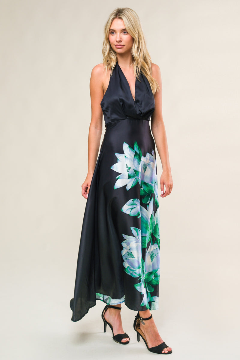 Cocktail Dresses Floral Print Tea Length Formal Cocktail Dress Flying Tomato ID20919 Black