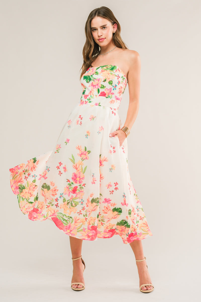 Cocktail Dresses Floral Formal Cocktail Midi Evening Dress Flying Tomato ID20929 Ivory