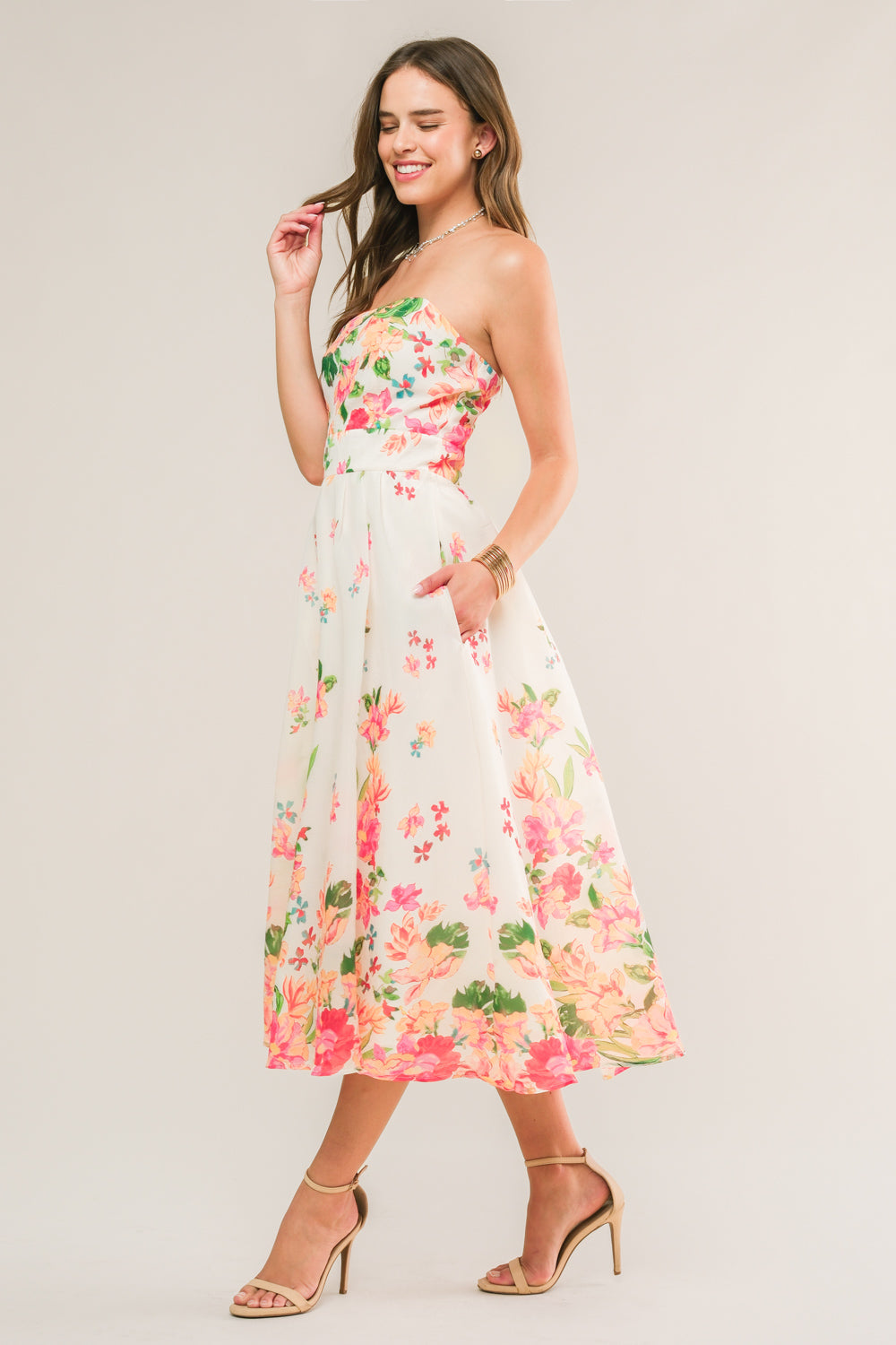Cocktail Dresses Floral Formal Cocktail Midi Evening Dress Flying Tomato ID20929 Ivory