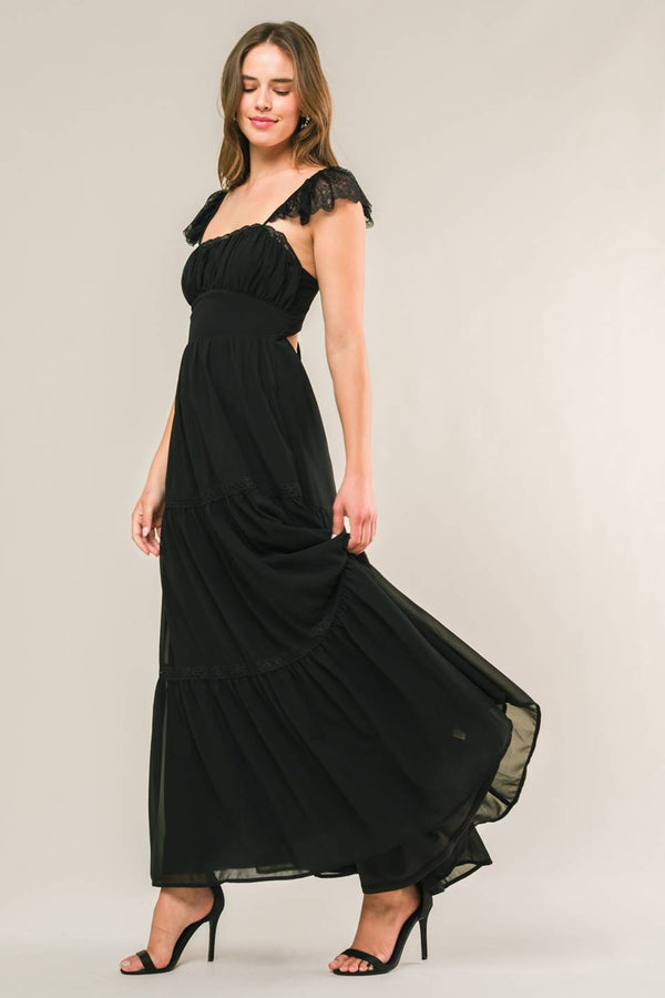 Flying Tomato ID21320 Fitted Ruffle Tea Length Lace Cocktail Dress