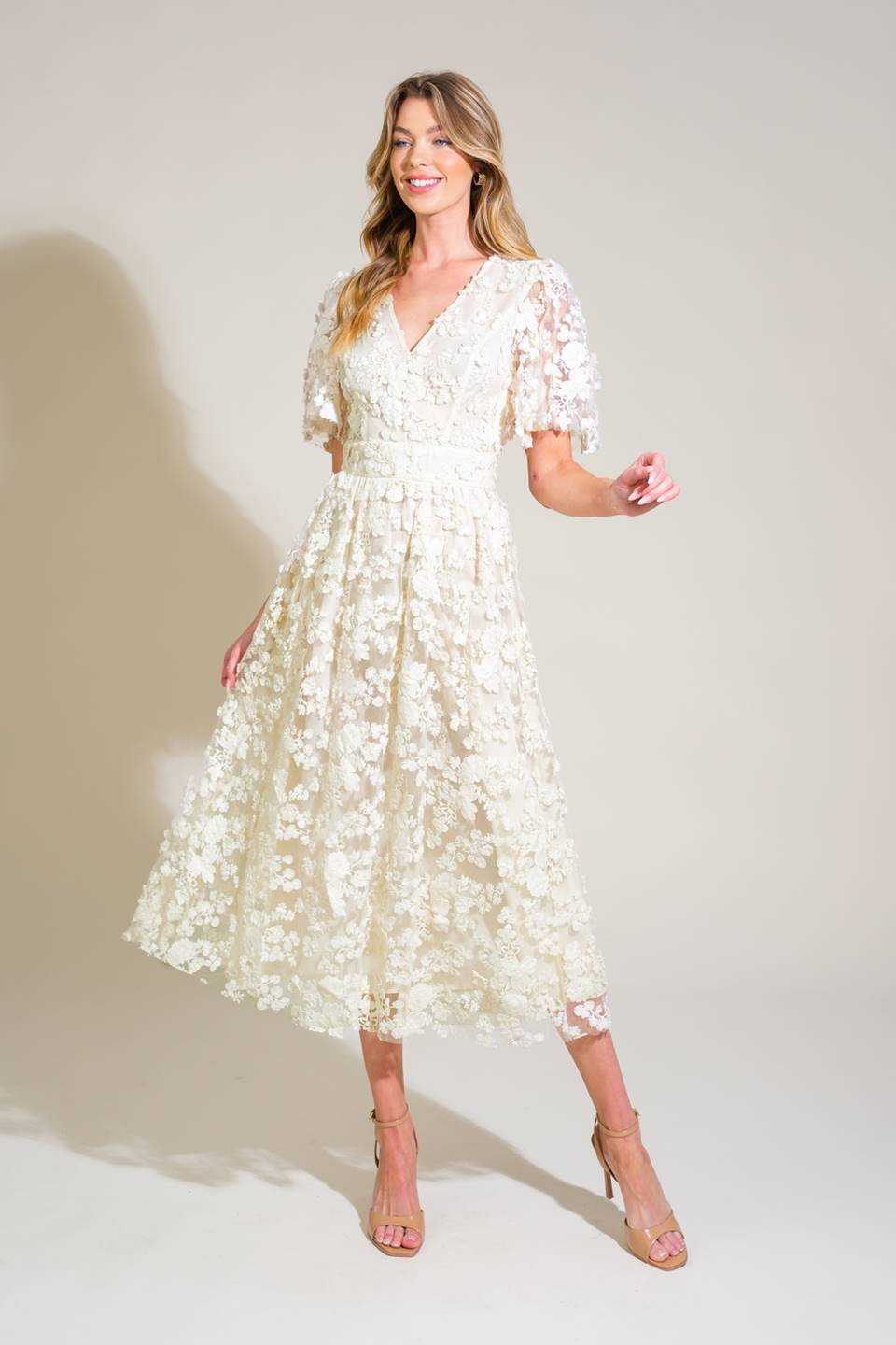 Cocktail Dresses Short Floral Lace Midi Cocktail Dress Vintage Cream
