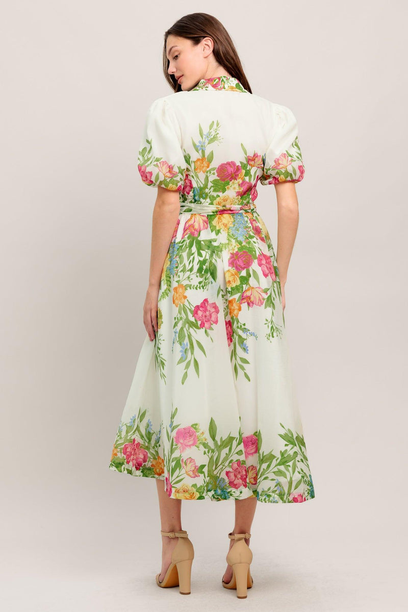 V-Neck Midi Crepe Garden Party A-Line Dress Flying Tomato ID21525