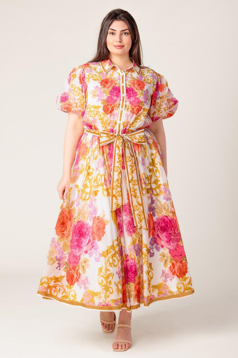 Crew-Neck Midi Organza Wedding Guest A-Line Dress Flying Tomato ID21563