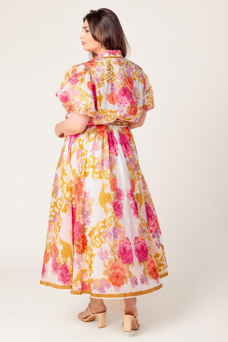 Crew-Neck Midi Organza Wedding Guest A-Line Dress Flying Tomato ID21563