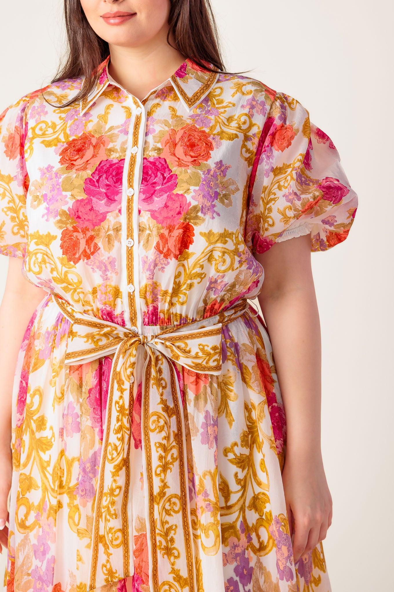 Crew-Neck Midi Organza Wedding Guest A-Line Dress Flying Tomato ID21563