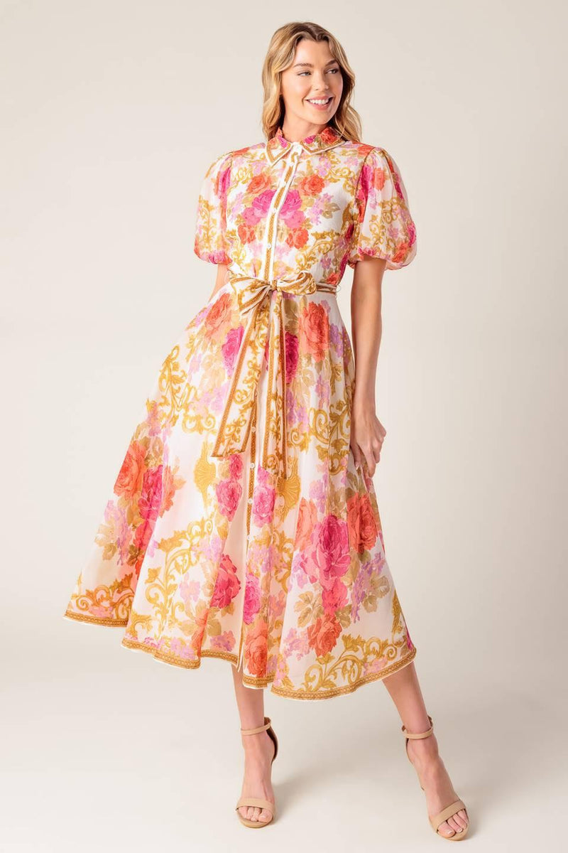 Crew-Neck Midi Organza Wedding Guest A-Line Dress Flying Tomato ID21563