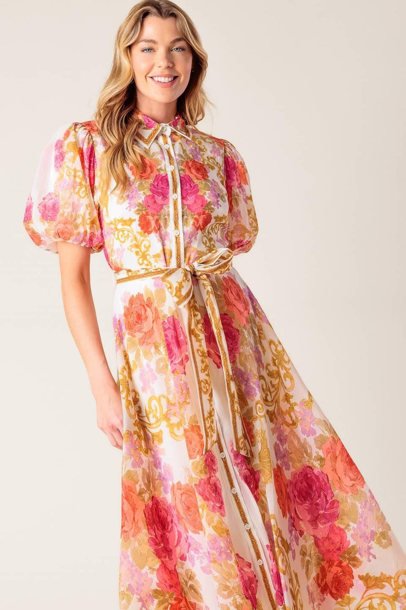 Crew-Neck Midi Organza Wedding Guest A-Line Dress Flying Tomato ID21563