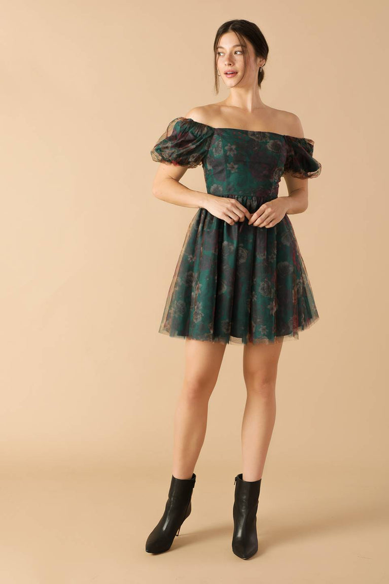 Cocktail Dresses Mini Print Floral Cocktail Evening Dress Flying Tomato ID21597 Teal