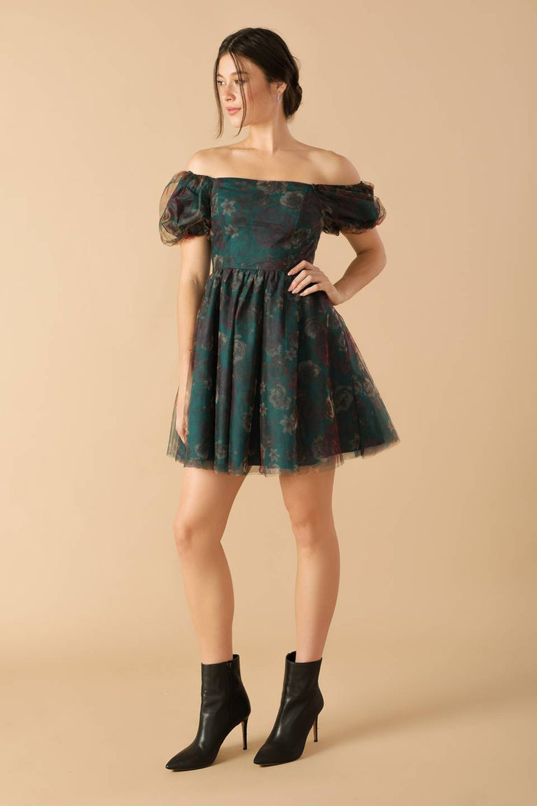 Cocktail Dresses Mini Print Floral Cocktail Evening Dress Flying Tomato ID21597 Teal