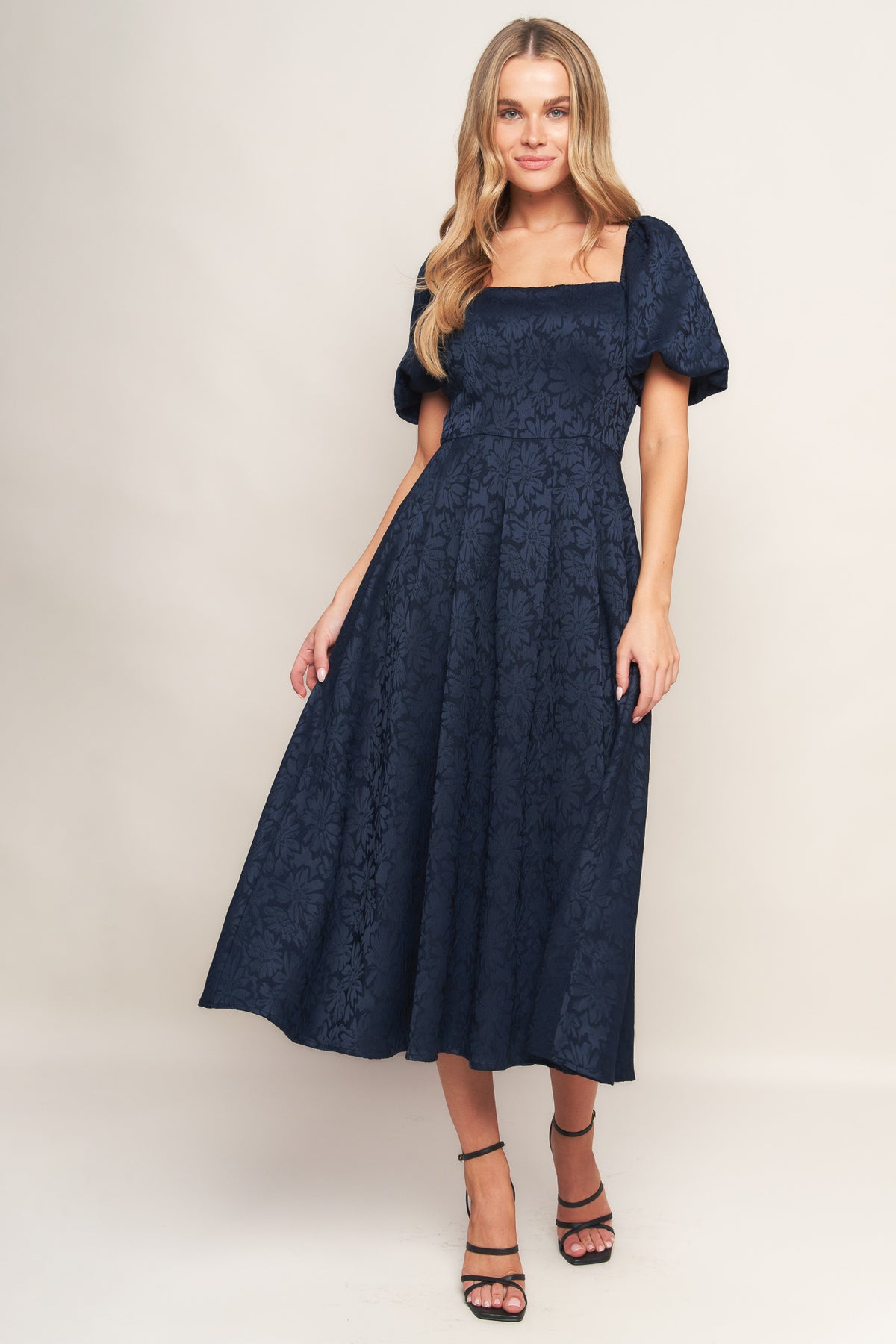 Cocktail Dresses Tea Length A Line Cocktail Floral Dress Flying Tomato ID21604 Navy