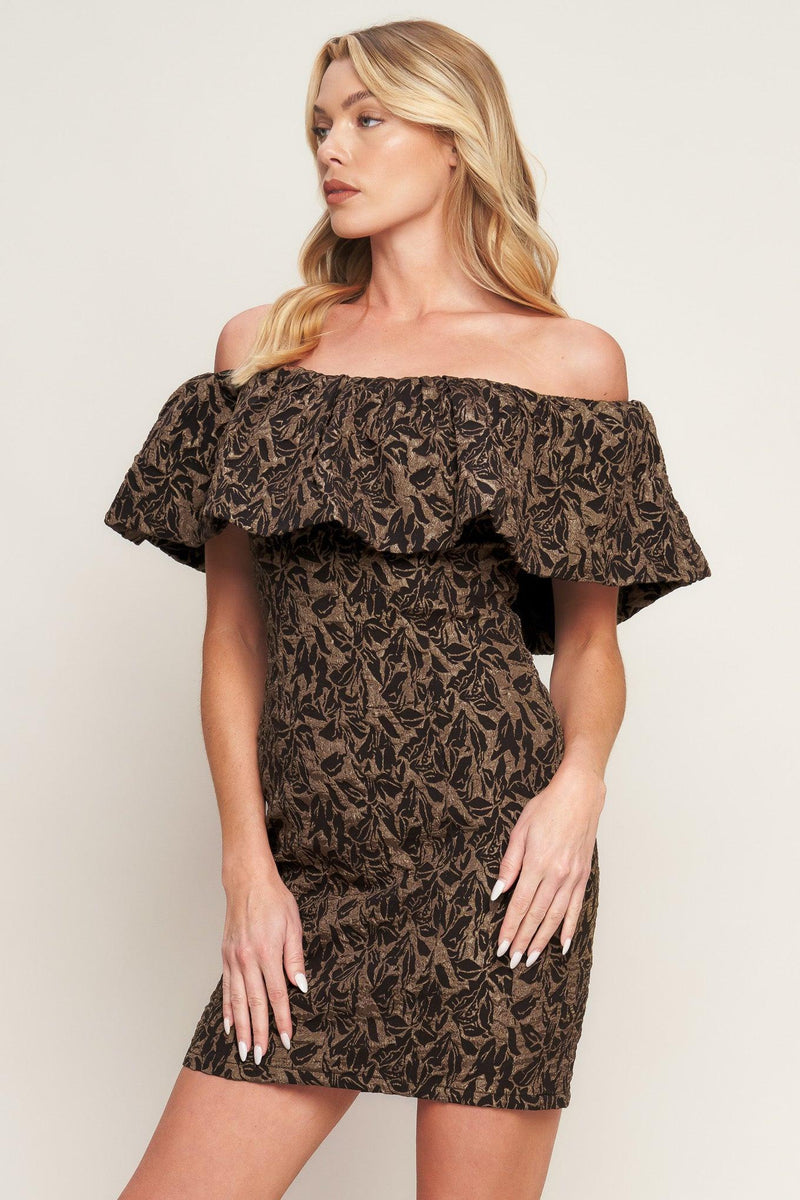Off-the-Shoulder Mini Jacquard Cocktail Bodycon Flying Tomato ID21703