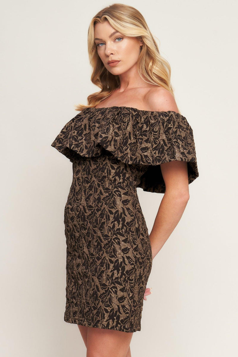 Off-the-Shoulder Mini Jacquard Cocktail Bodycon Flying Tomato ID21703