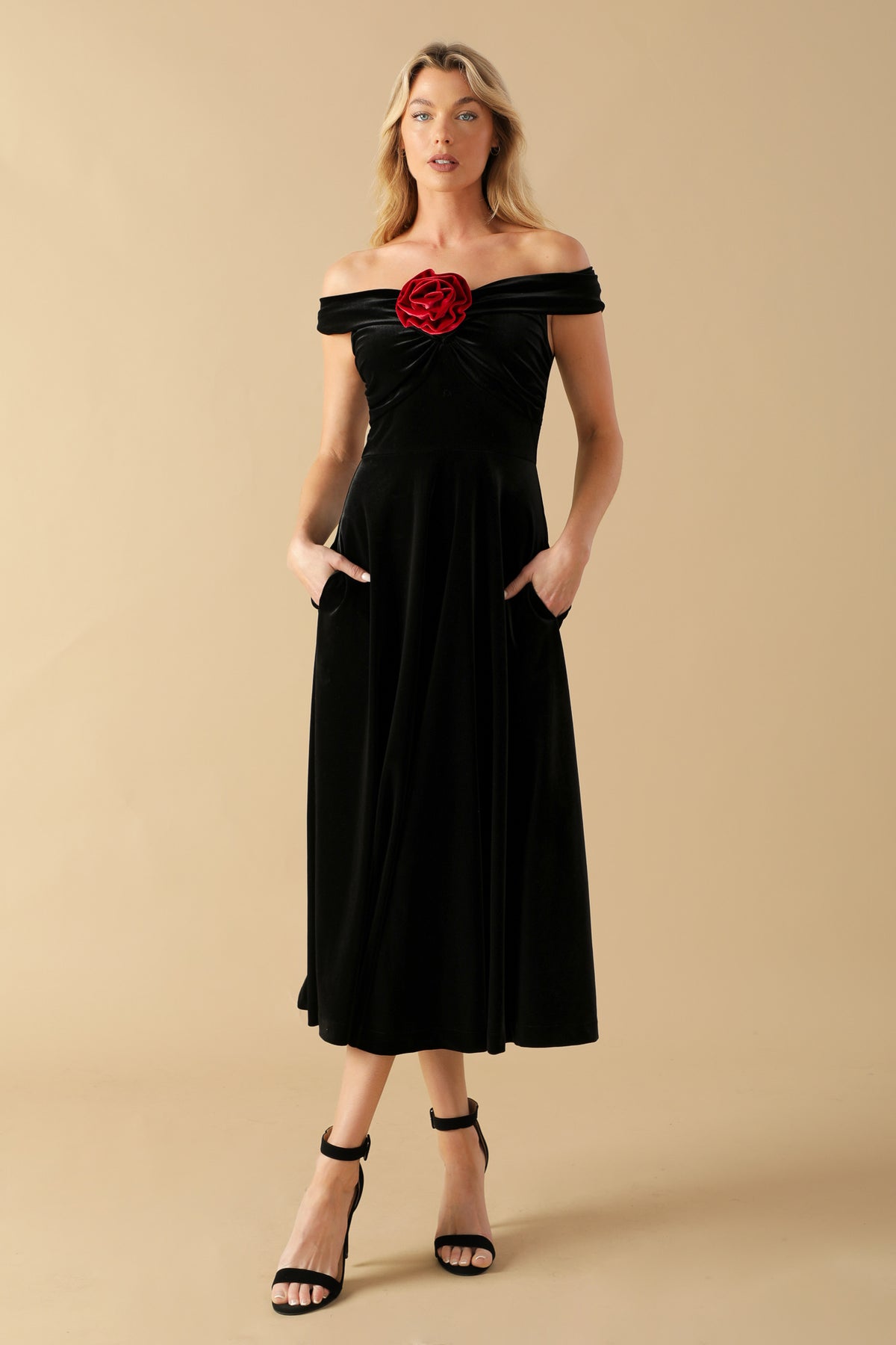Cocktail Dresses Evening Cocktail Floral Tea Length Dress Flying Tomato ID21799 Black/Red