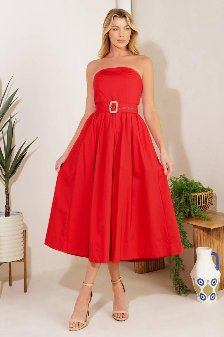 Strapless Straight Neck Midi Satin Cocktail A-Line Flying Tomato ID21958