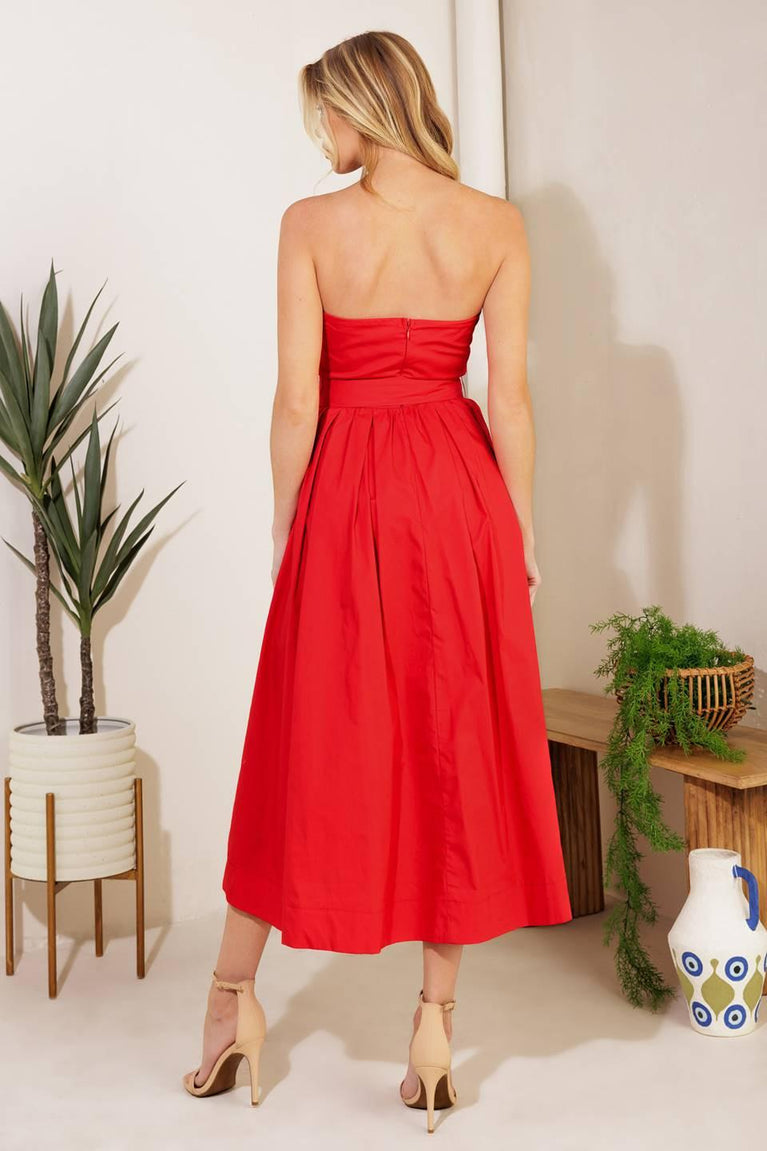 Strapless Straight Neck Midi Satin Cocktail A-Line Flying Tomato ID21958