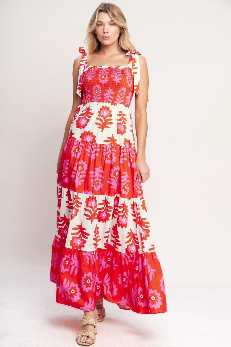 Square Floor-Length Floral Print Wedding Guest A-Line Dress Flying Tomato ID22130