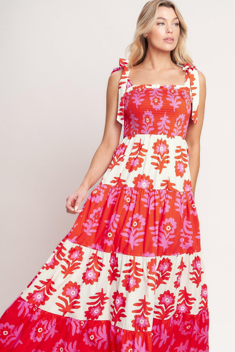 Square Floor-Length Floral Print Wedding Guest A-Line Dress Flying Tomato ID22130