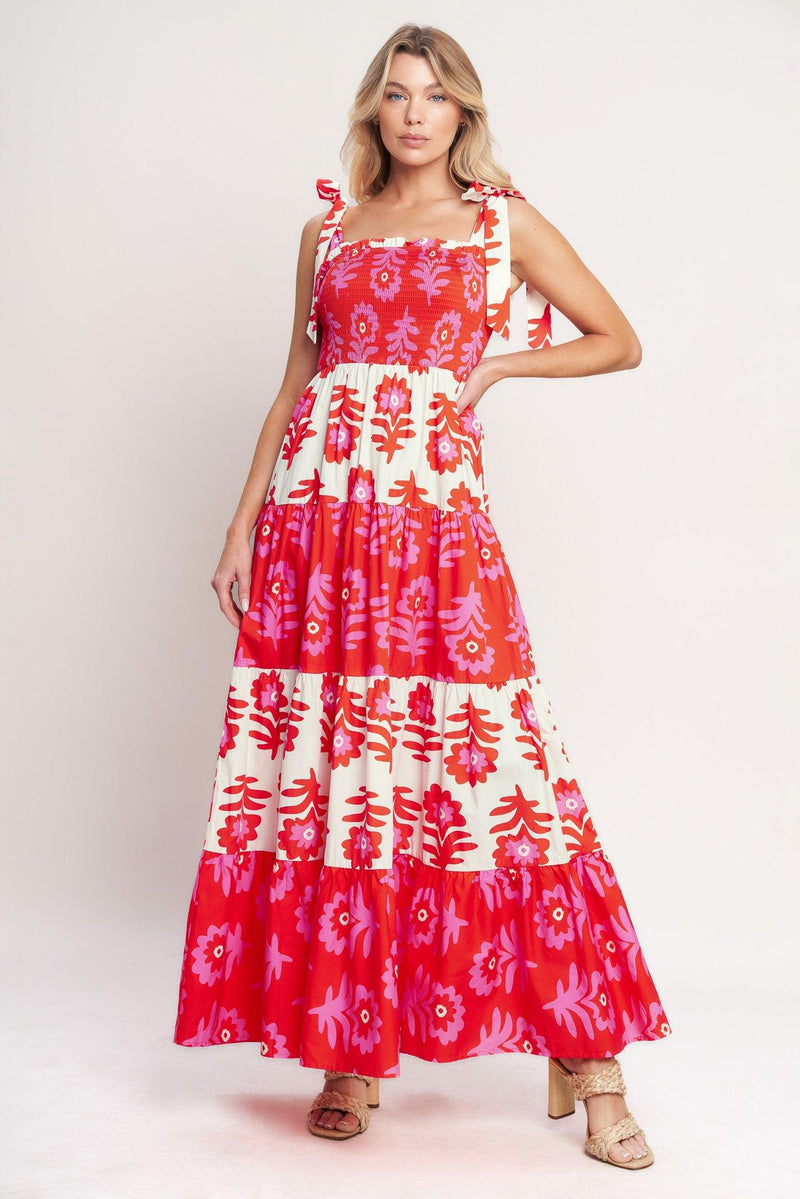 Square Floor-Length Floral Print Wedding Guest A-Line Dress Flying Tomato ID22130