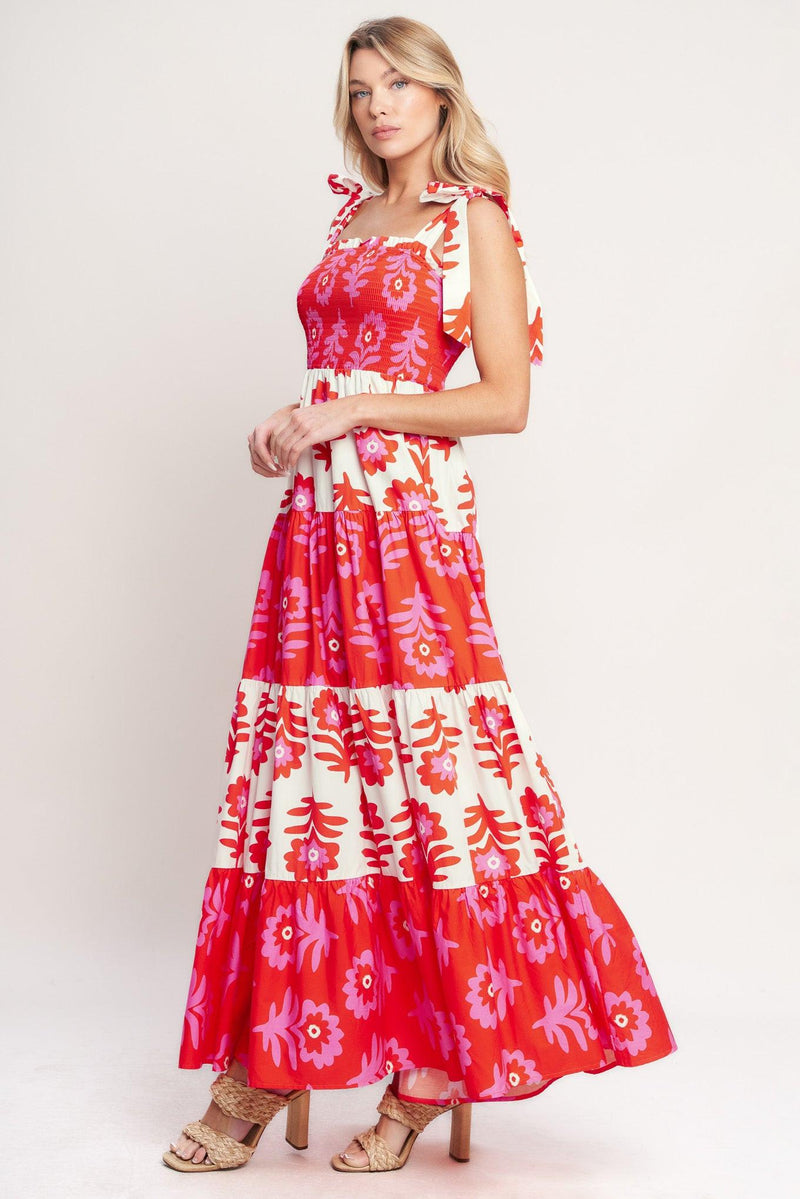Square Floor-Length Floral Print Wedding Guest A-Line Dress Flying Tomato ID22130