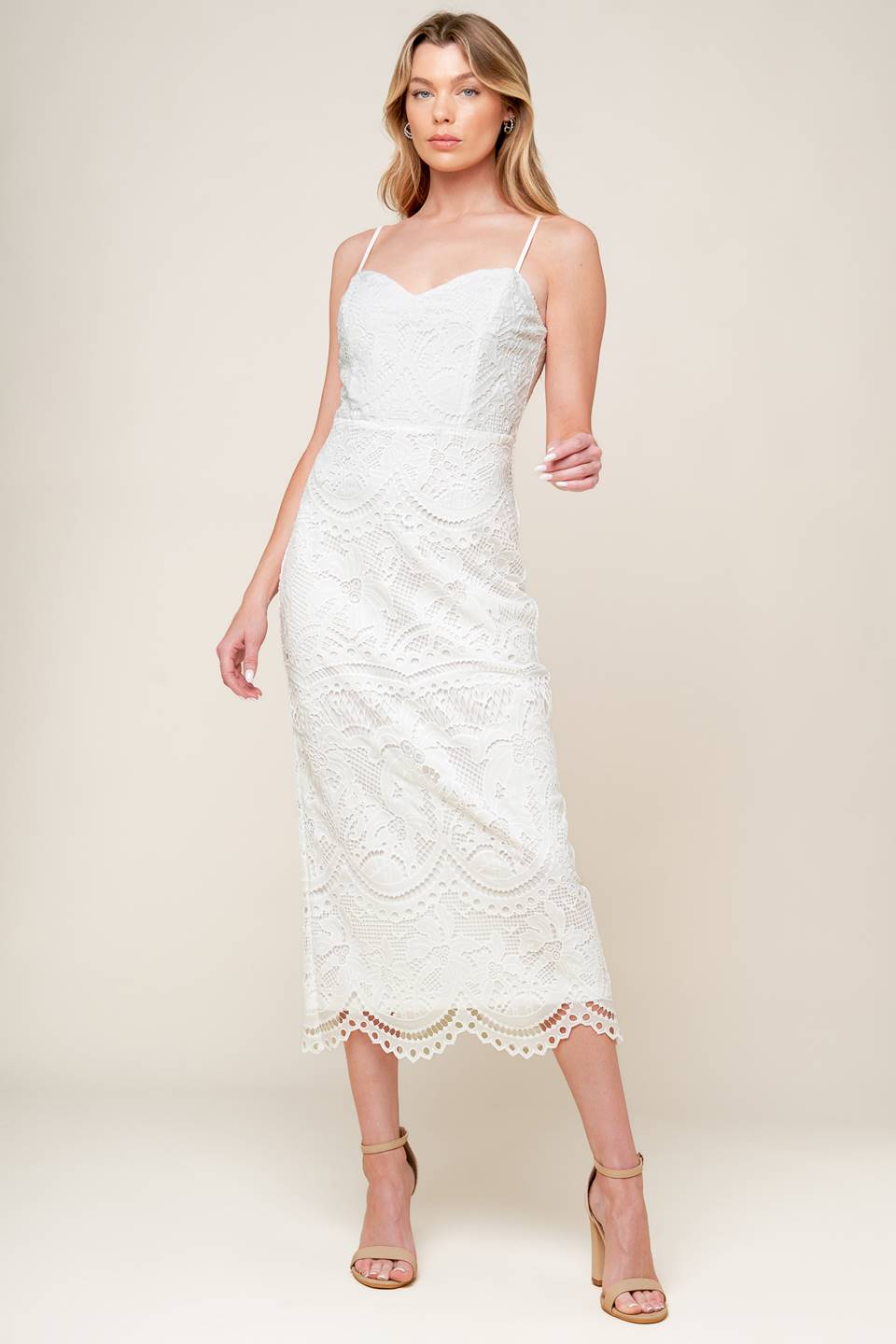 Wedding Dresses Tea Length Wedding Lace Dress Flying Tomato ID22184 Off White