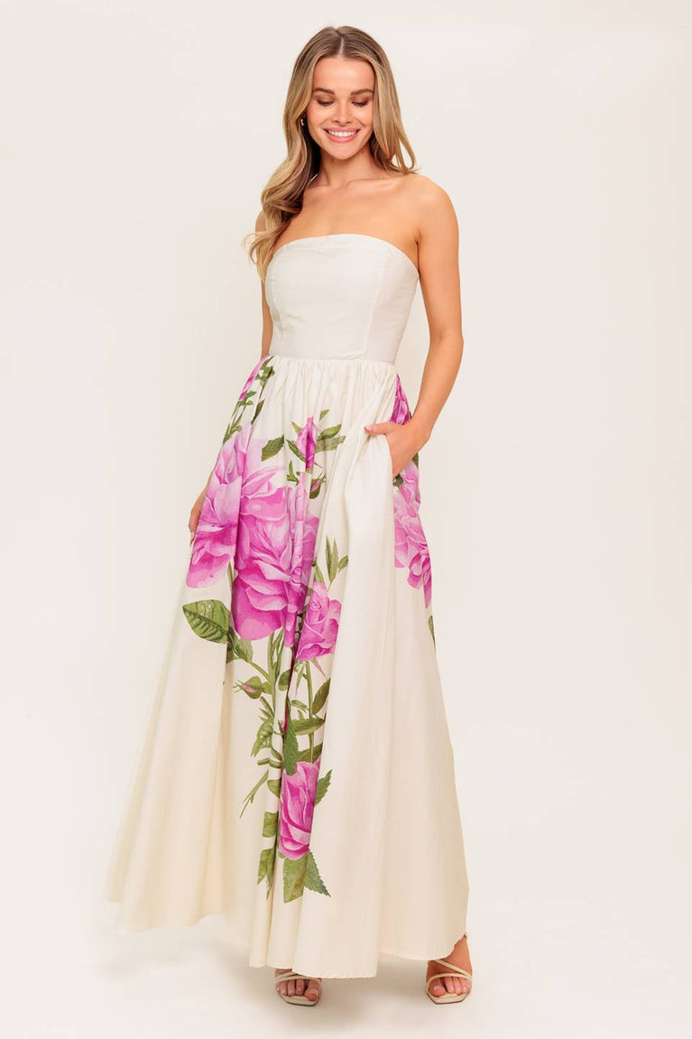 Prom Dresses Long Formal Floral Print A Line Prom Dress Flying Tomato ID22261 Ivory