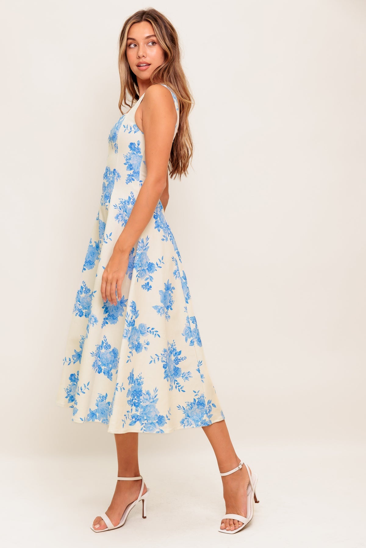 Cocktail Dresses Midi Floral Print Short A Line Wedding Dress Flying Tomato ID22343 Ivory Blue