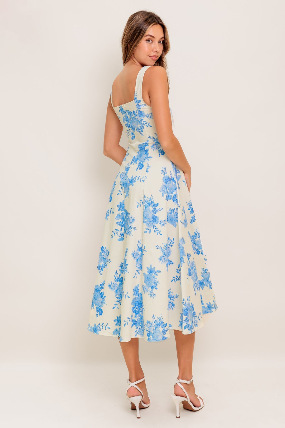 Cocktail Dresses Midi Floral Print Short A Line Wedding Dress Flying Tomato ID22343 Ivory Blue