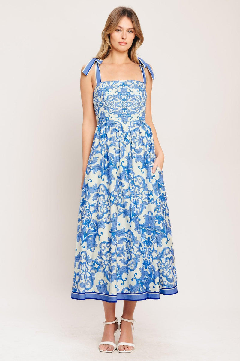 Square Midi Crepe Wedding Guest A-Line Dress Flying Tomato ID22381