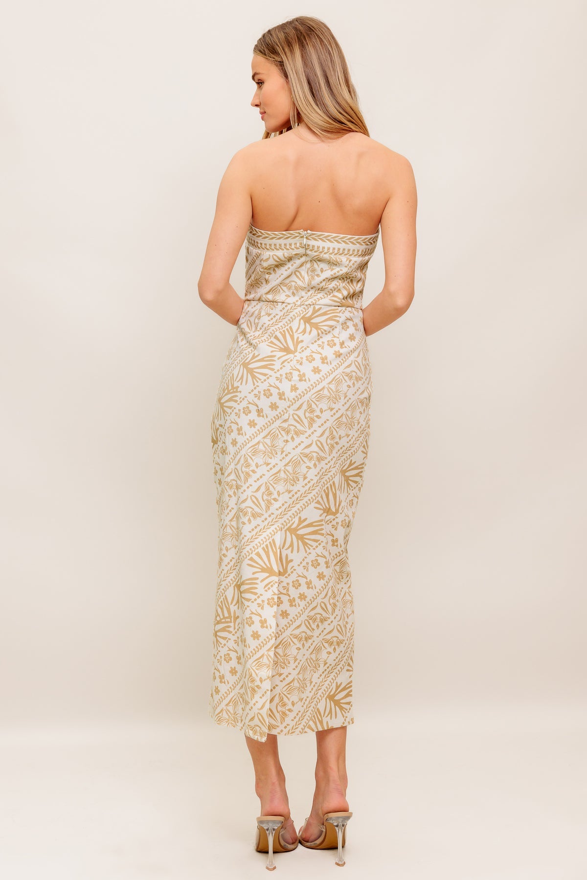 Cocktail Dresses Short Print Midi Fitted Cocktail Dress Flying Tomato ID22440 Ivory Taupe