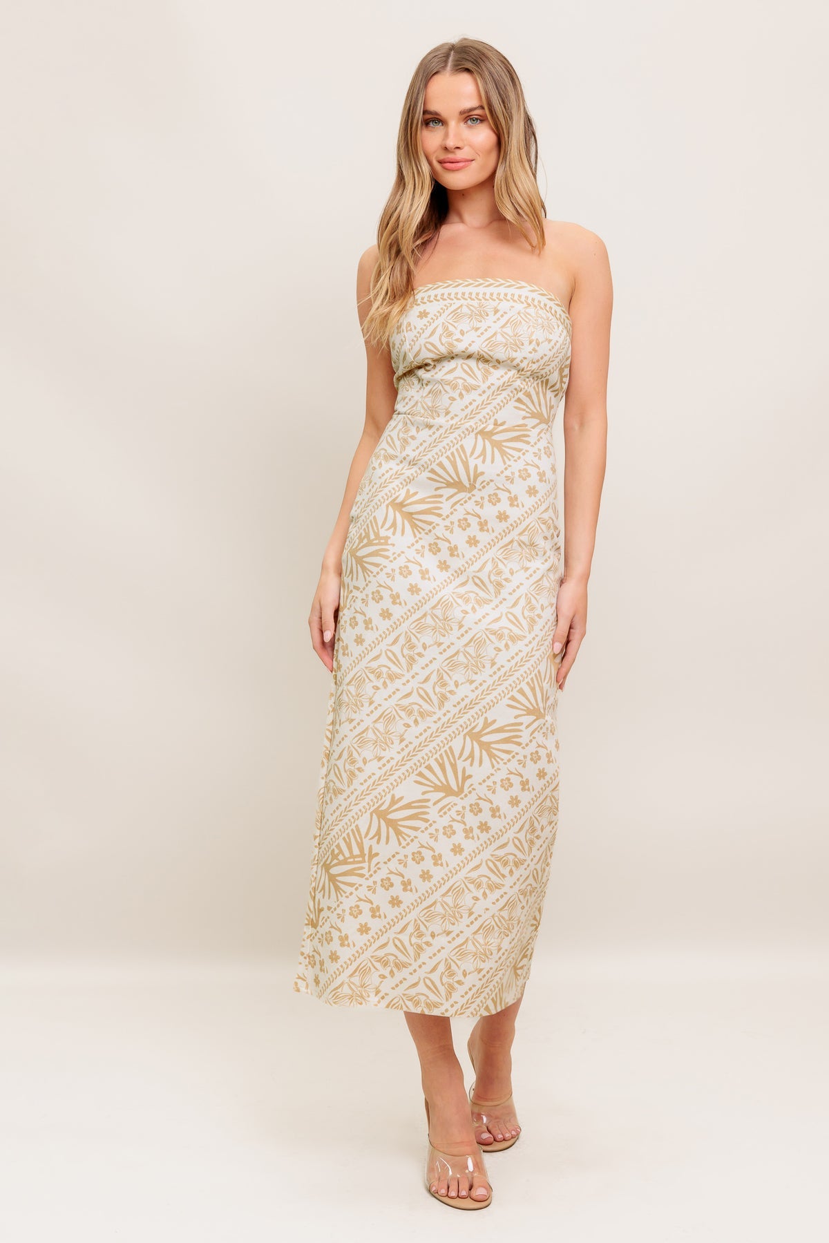 Cocktail Dresses Short Print Midi Fitted Cocktail Dress Flying Tomato ID22440 Ivory Taupe