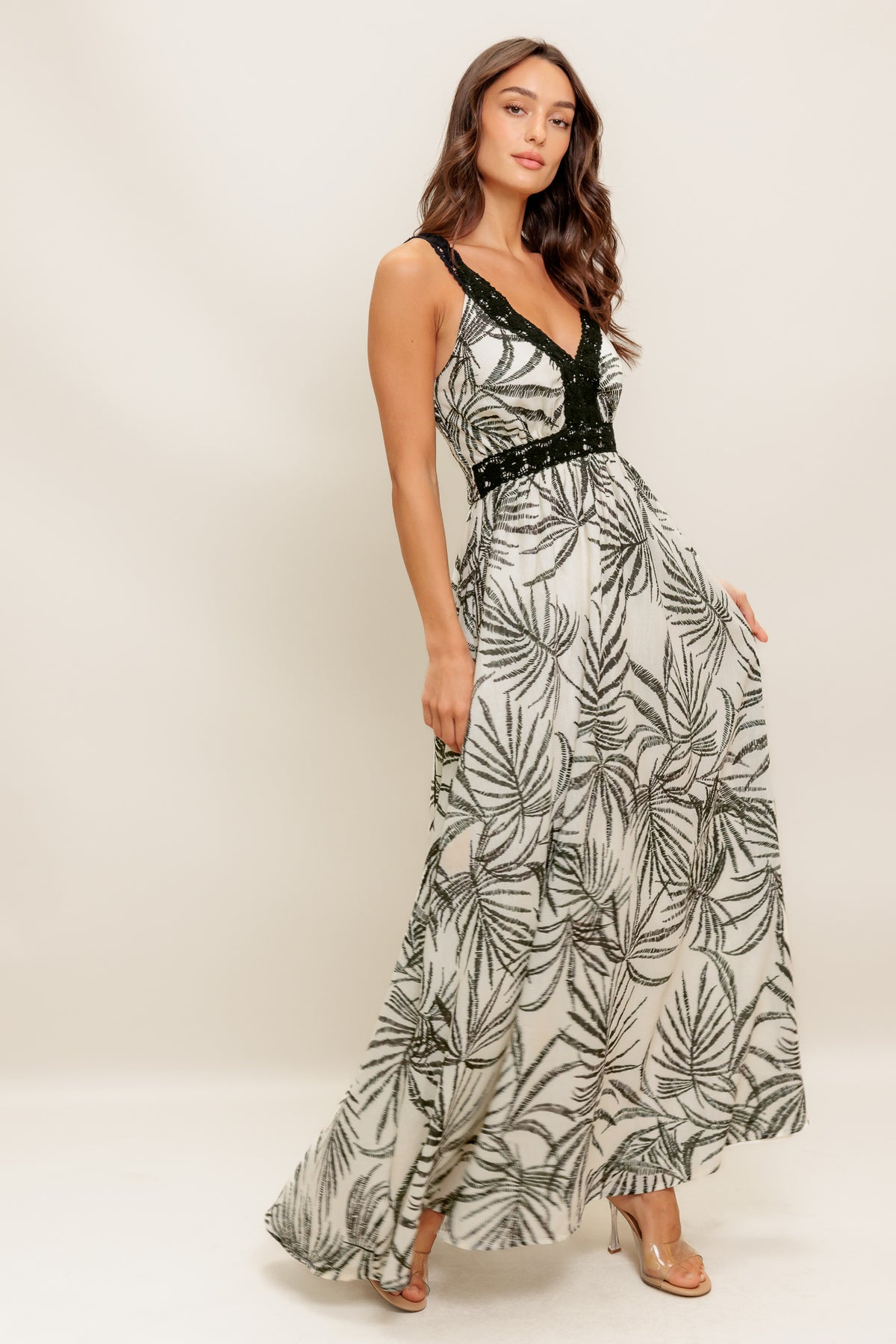 Formal Dresses A Line Long Print Formal Dress Flying Tomato ID22454 Ivory Black