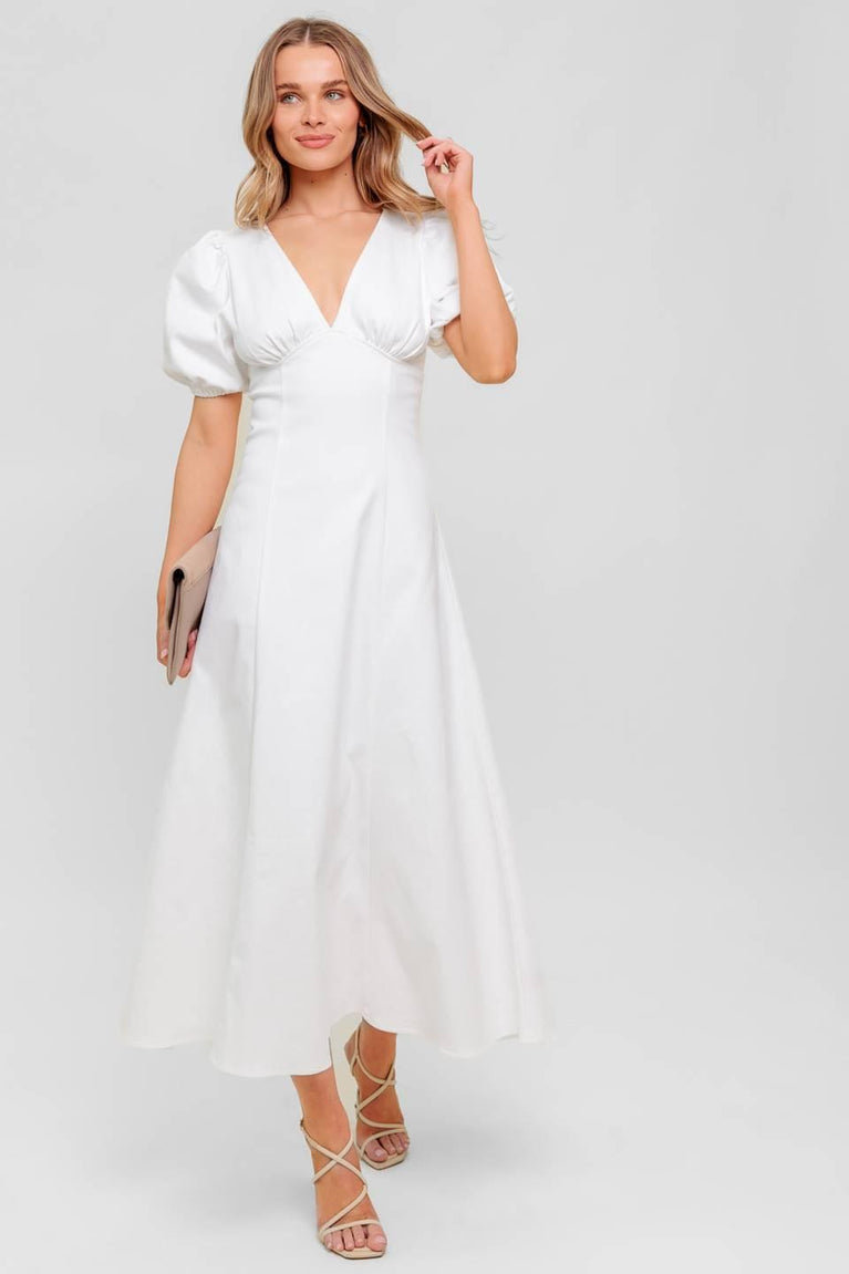 V-Neck Midi Satin Formal A-Line Flying Tomato ID22537