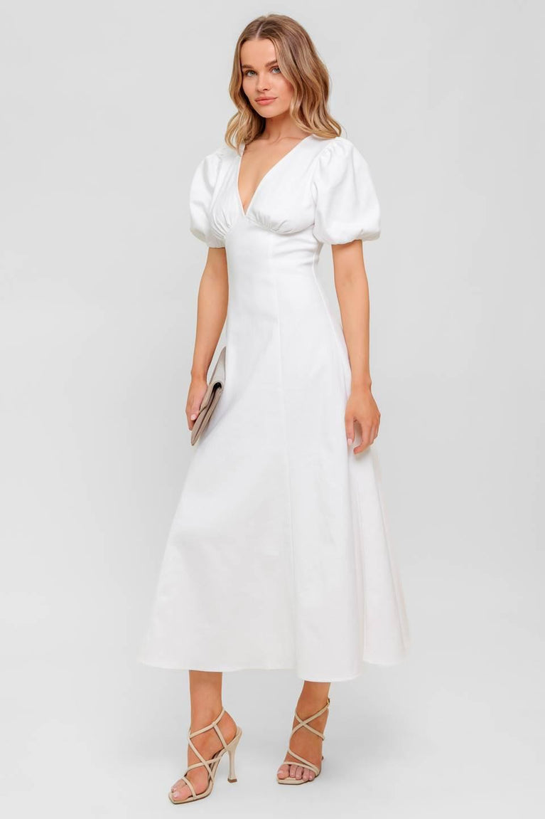 V-Neck Midi Satin Formal A-Line Flying Tomato ID22537