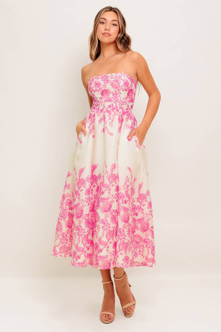 Cocktail Dresses Floral Print A Line Midi Short Cocktail Dress Flying Tomato ID22555 Ivory Pink