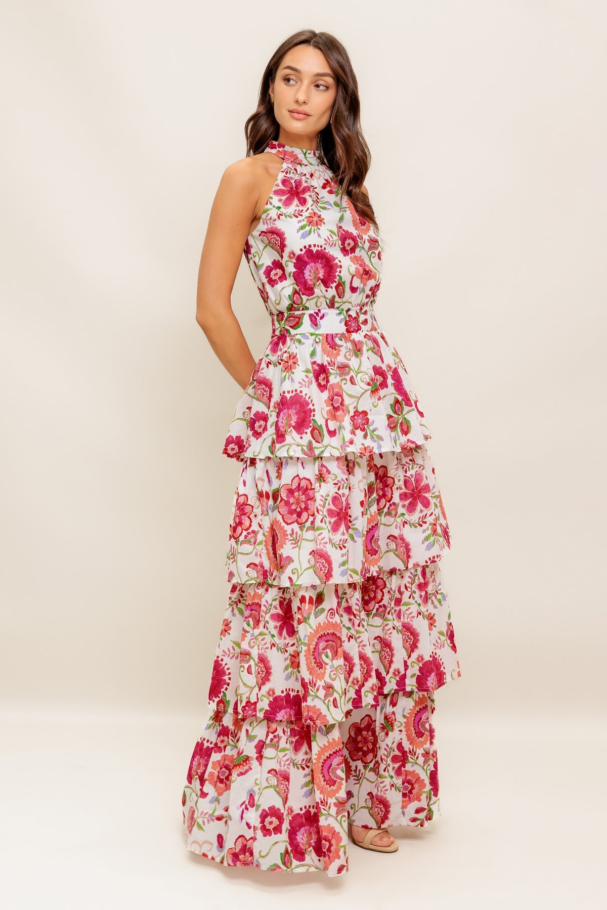 Floral Print Long Ruffle Formal Dress Flying Tomato ID22611 – The Dress  Outlet