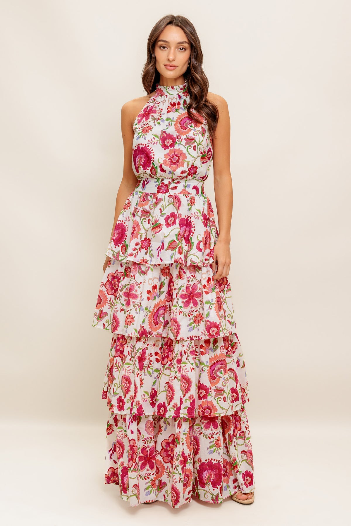 FLYING TOMATO Floral Print Halter Neck Maxi Dress in Ivory Red at Nordstrom Rack, Size Small